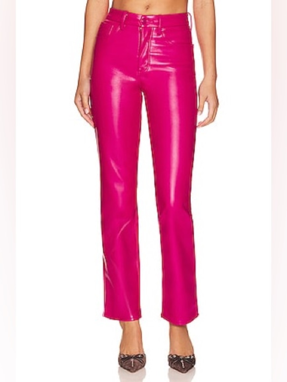 Good American Hot Pink Faux Leather Straight-Leg Jeans